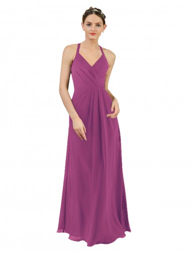 Baie sauvage Fourreau Col V Mousseline Longue Robes demoiselle d'honneur en Ligne