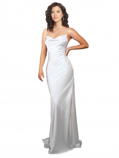Blanc Fourreau Balayage train Satiné Soyeux Simple Plage Robes de mariée en Ligne