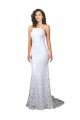 Blanc Fourreau Col Haut Balayage train Dentelle Robes de mariée en Ligne