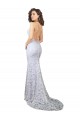 Blanc Fourreau Col Haut Balayage train Dentelle Robes de mariée en Ligne