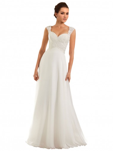 Blanc Fourreau Mousseline Dentelle Robes de mariée en Ligne