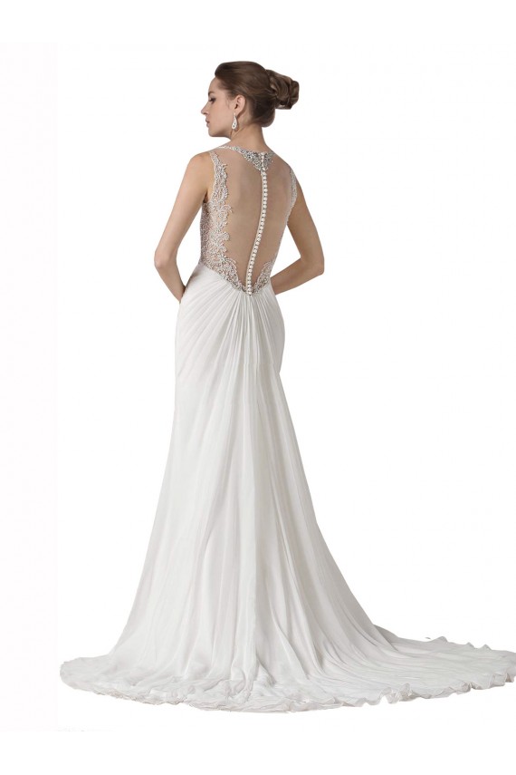 Blanc Fourreau Mousseline Plage Robes de mariée en Ligne