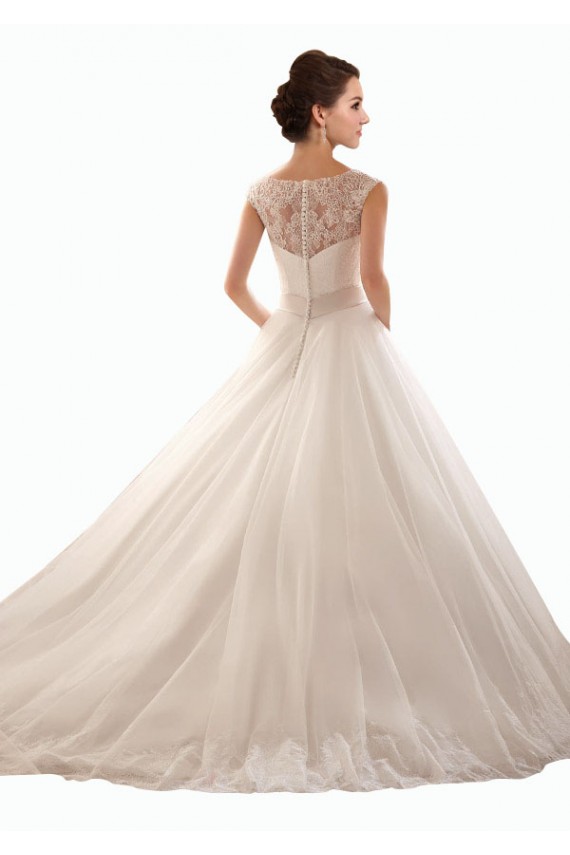 Blanc Princesse Épaule Dénudée Tulle Dentelle Robes de mariée en Ligne