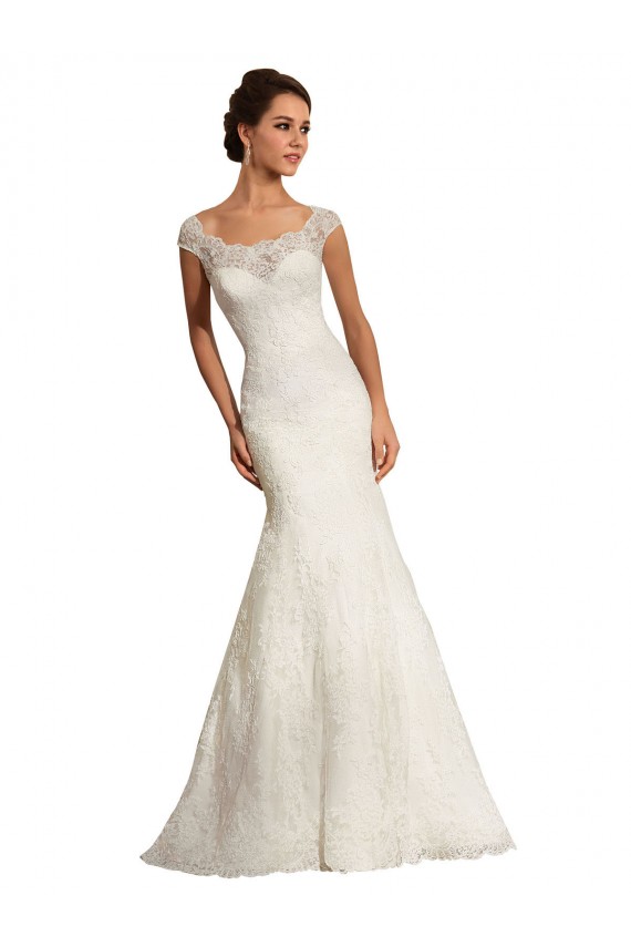 Blanc Sirène Bateau Dentelle Robes de mariée en Ligne
