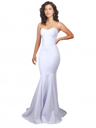 Blanc Sirène Sans bretelle Col Haut Crêpe Stretch Simple Plage Robes de mariée en Ligne