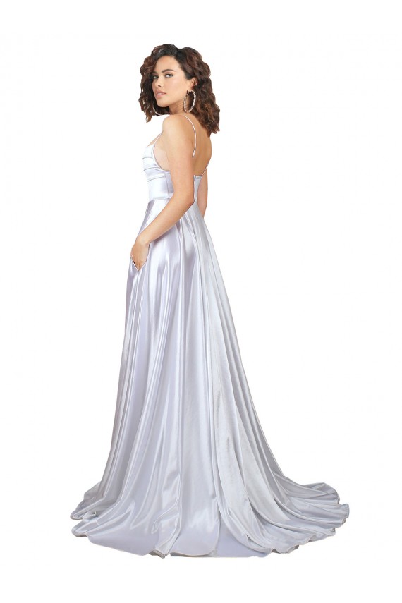 Blanc Trapèze Bretelles spaghetti Satiné Stretch Simple Plage Robes de mariée en Ligne