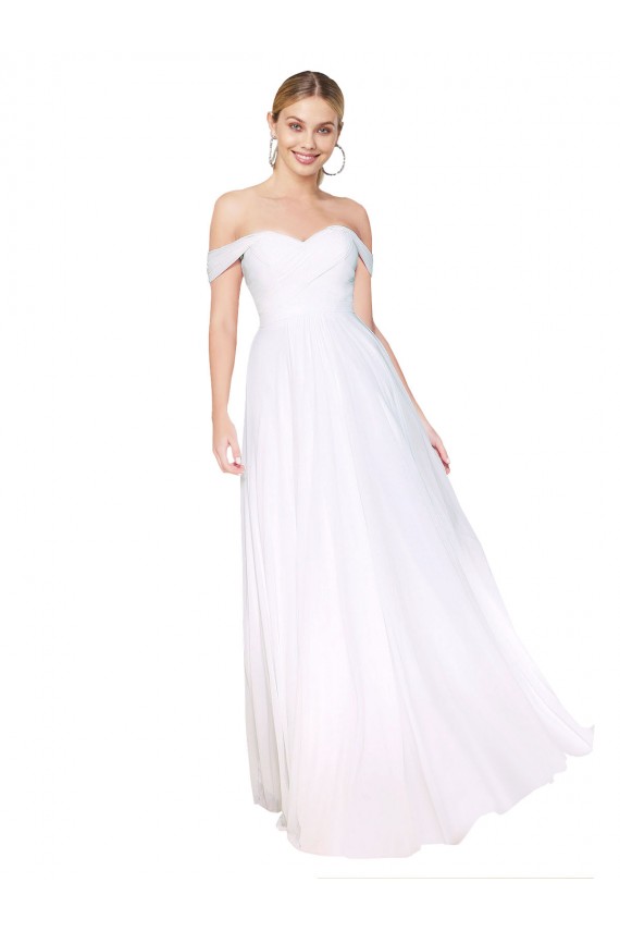 Blanc Trapèze Épaule Dénudée Mousseline Longue Formelles Robes demoiselle d'honneur / Robes de soirée / Robes de bal en Ligne