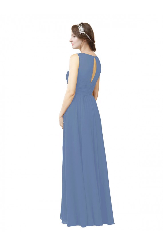 Bleu Windsor Fourreau Illusion Mousseline Longue Robes demoiselle d'honneur en Ligne