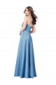Bleu ciel Fourreau Bretelles spaghetti Col Carré Satiné Longue Formelles Robes demoiselle d'honneur / Robes de soirée / Robes de bal en Ligne