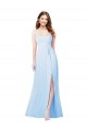 Bleu ciel clair Fourreau Bretelles spaghetti Col Carré Mousseline Longue Robes demoiselle d'honneur en Ligne