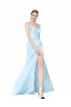 Bleu ciel clair Sirène Col Haut Bretelles spaghetti Satiné Stretch Longue Formelles Robes demoiselle d'honneur / Robes de soirée / Robes de bal en Ligne