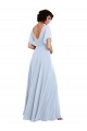 Bleu ciel clair Trapèze Col V Mousseline Longue Robes demoiselle d'honneur en Ligne