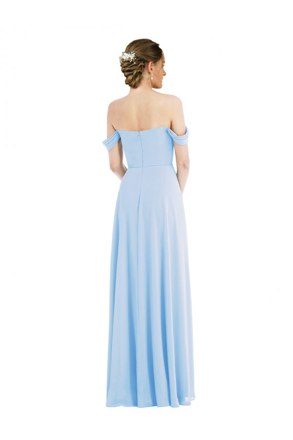 Bleu ciel clair Trapèze Épaule Dénudée Mousseline Longue Formelles Robes demoiselle d'honneur / Robes de soirée en Ligne