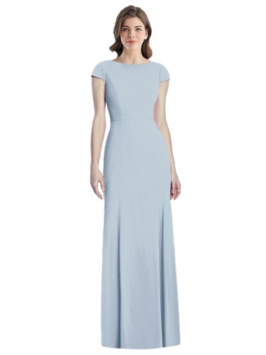Bleu ciel clair Trompette Bateau Crêpe Stretch Longue Robes demoiselle d'honneur / Robes de bal en Ligne