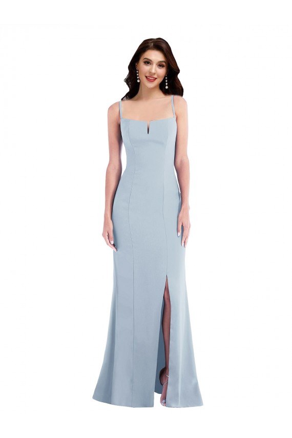 Bleu ciel clair Trompette Bretelles spaghetti Crêpe Stretch Longue Formelles Robes demoiselle d'honneur / Robes de soirée / Robes de bal en Ligne