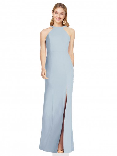 Bleu ciel clair Trompette Licou Col Haut Crêpe Stretch Longue Formelles Robes demoiselle d'honneur / Robes de soirée en Ligne