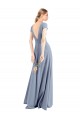 Bleu fumée Fourreau Col V Crêpe Stretch Longue Robes demoiselle d'honneur / Robes de bal en Ligne
