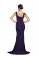 Bleu marine foncé Fourreau Col Carré Balayage train Crêpe Stretch Longue Robes demoiselle d'honneur / Robes de bal en Ligne