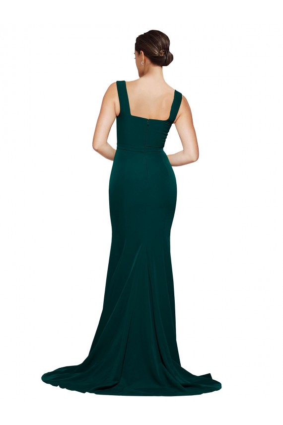 Fourreau Col Carré Balayage train Crêpe Stretch Longue Robes demoiselle d'honneur / Robes de bal en Ligne