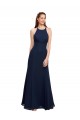 Bleu marine foncé Sirène Licou Col Haut Mousseline Longue Robes demoiselle d'honneur / Robes de bal en Ligne