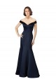 Bleu marine foncé Sirène Épaule Dénudée Col V Satiné Longue Robes demoiselle d'honneur / Robes de bal en Ligne
