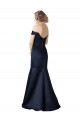 Bleu marine foncé Sirène Épaule Dénudée Col V Satiné Longue Robes demoiselle d'honneur / Robes de bal en Ligne