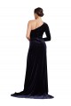 Bleu marine foncé Trapèze Balayage train Velours Stretch Longue Formelles Robes demoiselle d'honneur / Robes de soirée / Robes de bal en Ligne