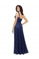 Bleu marine foncé Trapèze Col V Dentelle Longue Robes demoiselle d'honneur en Ligne