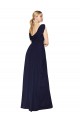 Bleu marine foncé Trapèze Col V Mousseline Longue Formelles Robes demoiselle d'honneur / Robes de soirée / Robes de bal en Ligne