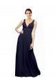 Bleu marine foncé Trapèze Col V Mousseline Longue Robes demoiselle d'honneur en Ligne