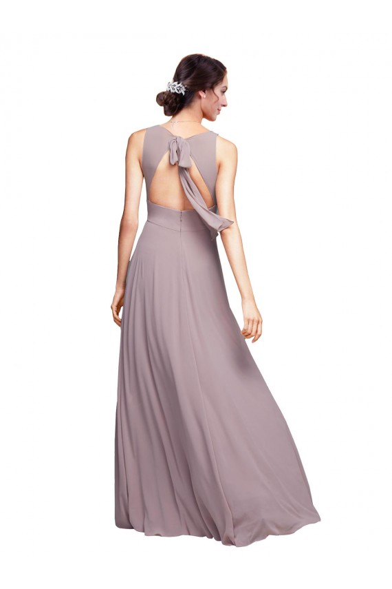 Bleu marine foncé Trapèze Col V Mousseline Longue Robes demoiselle d'honneur en Ligne
