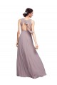 Bleu marine foncé Trapèze Col V Mousseline Longue Robes demoiselle d'honneur en Ligne