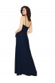 Bleu marine foncé Trapèze Col V Mousseline Longue Robes demoiselle d'honneur en Ligne