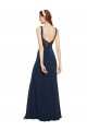 Bleu marine foncé Trapèze Col rond Crêpe Stretch Longue Formelles Robes demoiselle d'honneur / Robes de soirée / Robes de bal en Ligne