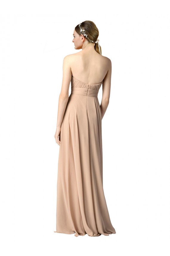 Bleu marine foncé Trapèze Sans bretelle Mousseline Longue Robes demoiselle d'honneur en Ligne