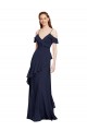 Bleu marine foncé Trapèze Épaule Dénudée Bretelles spaghetti Mousseline Longue Robes demoiselle d'honneur en Ligne