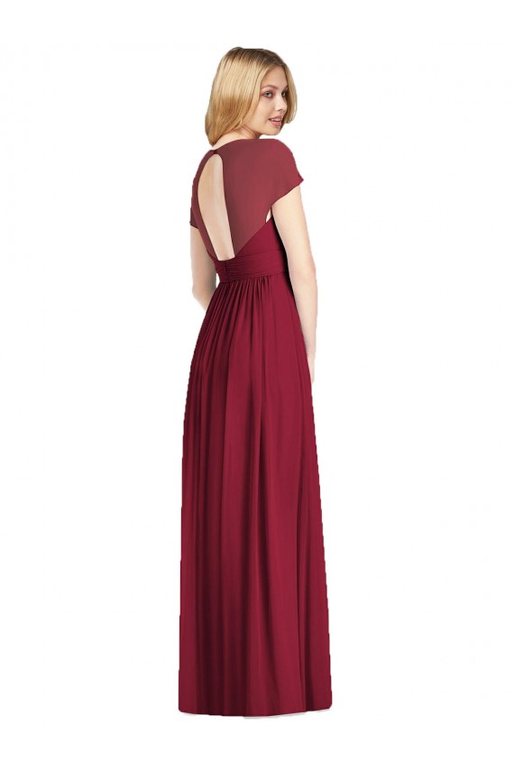 Bleu marine foncé Trompette Col V Mousseline Longue Robes demoiselle d'honneur en Ligne