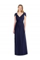 Bleu marine foncé Trompette Col V Mousseline Longue Robes demoiselle d'honneur en Ligne