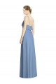 Bleu poussiéreux Trapèze Bretelles spaghetti Col V Mousseline Longue Robes demoiselle d'honneur en Ligne