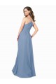 Bleu poussiéreux Trapèze Col V Mousseline Longue Robes demoiselle d'honneur en Ligne