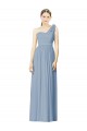 Bleu poussiéreux Trapèze Mousseline Longue Robes demoiselle d'honneur en Ligne