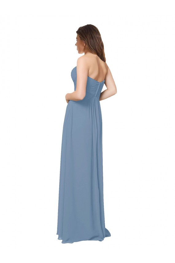 Bleu poussiéreux Trapèze Mousseline Longue Robes demoiselle d'honneur en Ligne