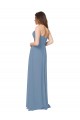 Bleu poussiéreux Trapèze Mousseline Longue Robes demoiselle d'honneur en Ligne