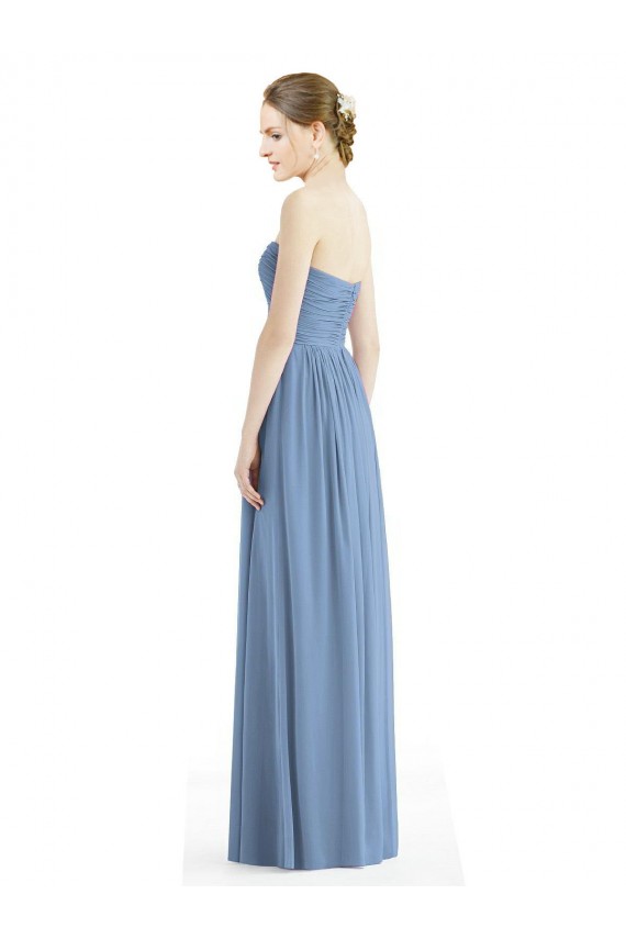 Bleu poussiéreux Trapèze Sans bretelle Mousseline Longue Robes demoiselle d'honneur en Ligne
