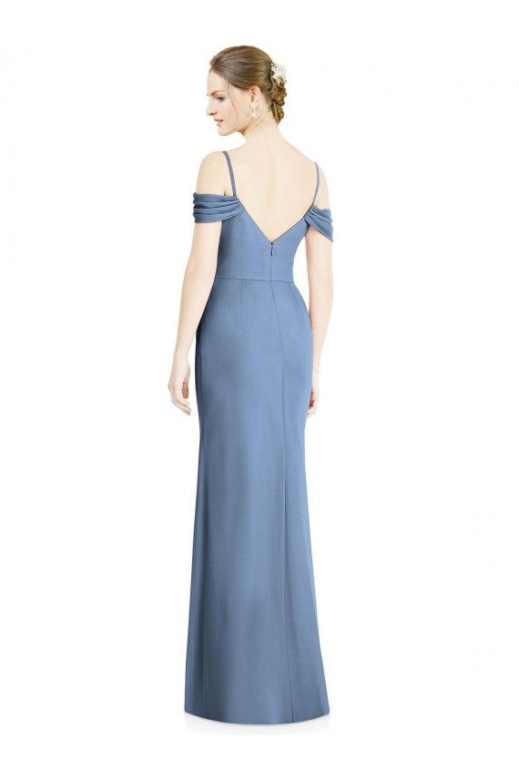 Bleu poussiéreux Trapèze Épaule Dénudée Mousseline Longue Formelles Robes demoiselle d'honneur / Robes de soirée en Ligne