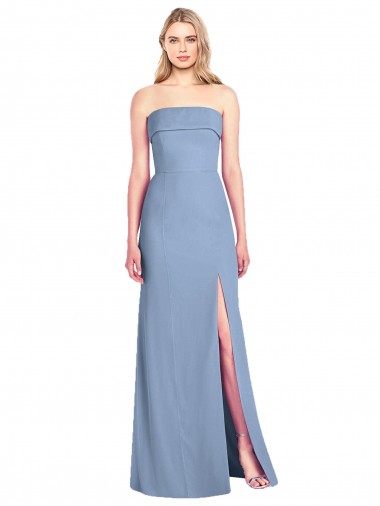 Bleu poussiéreux Trompette Sans bretelle Mousseline Longue Robes demoiselle d'honneur en Ligne