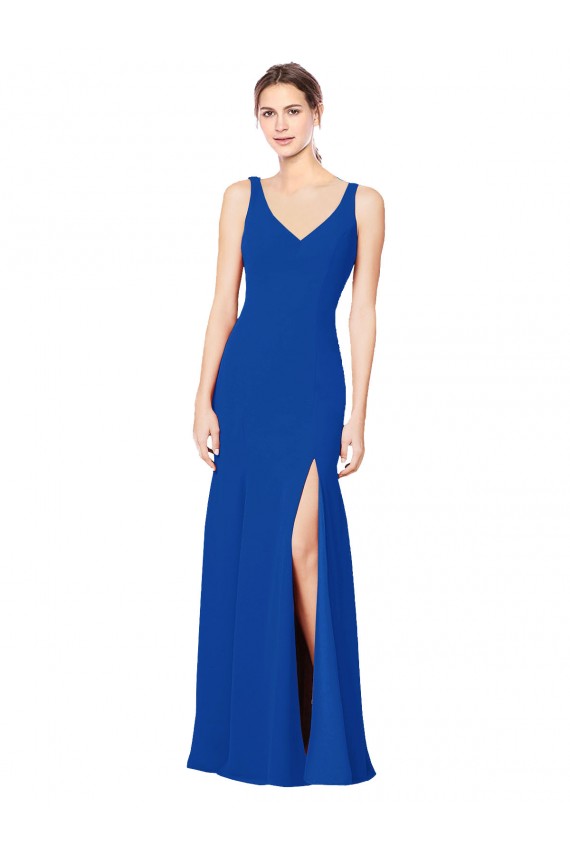 Bleu roi Fourreau Mousseline Longue Robes demoiselle d'honneur en Ligne