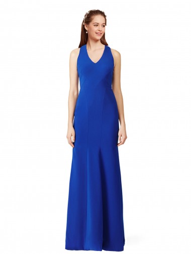 Bleu roi Sirène Col V Crêpe Stretch Longue Formelles Robes demoiselle d'honneur / Robes de soirée / Robes de bal en Ligne