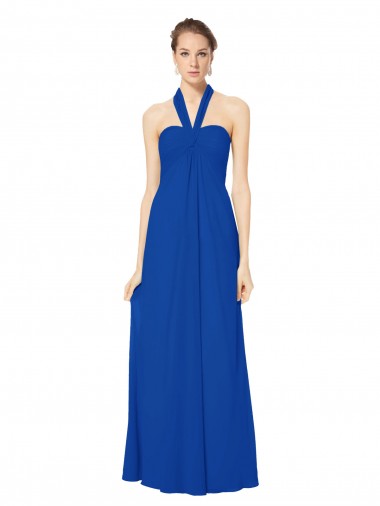 Bleu roi Trapèze Licou Mousseline Longue Robes demoiselle d'honneur en Ligne