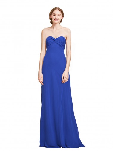 Bleu roi Trapèze Mousseline Longue Robes demoiselle d'honneur en Ligne